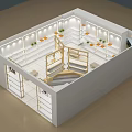 Modern Boutique Interior With Wooden Display Shelves Bright Lighting White Tiled Floors And Benches