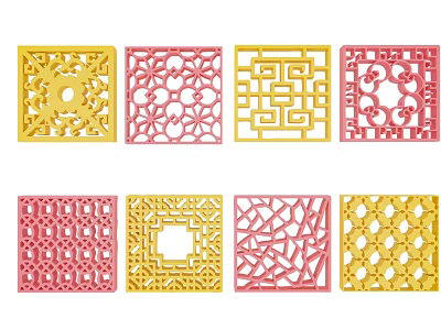 Decorative Laser Cut Panels In Yellow And Pink With Square Intricate Patterns 3d model