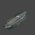 Warship Sailing on the Sea with Large Hull Deck and Superstructure in Blue Ocean Sky