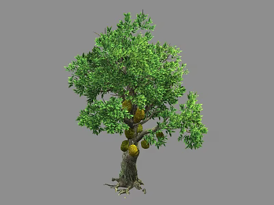 Lush Green Arbor With Dense Foliage Strong Trunk And Hanging Yellow Fruits 3d model