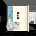 Modern Entryway Hallway Design With Marble Countertop Green Plant And Circular Lights