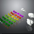 Colorful Plants Collection with Various Colored Trees Shrubs Clouds and Stones
