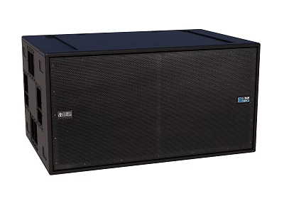 Professional Large Black Speaker Audio System With Grid Front Panel And Brand Logo 3d model