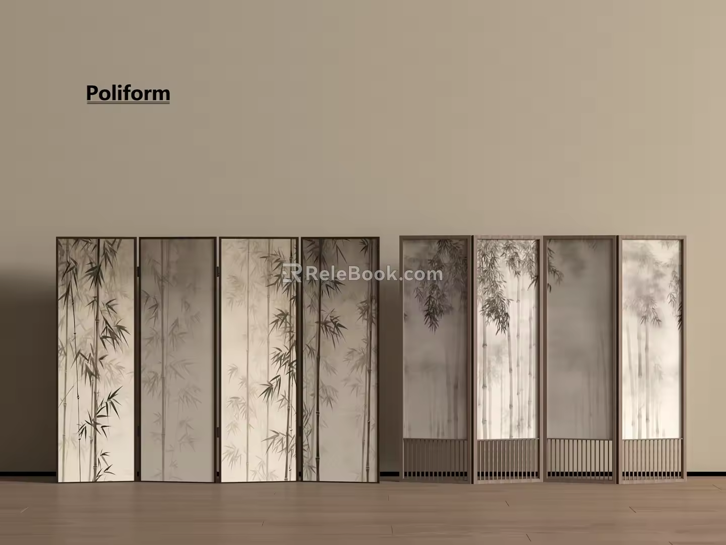 New Chinese Style Silent Screen Partition Folding Screen Decorative Painting Wallpaper Rattan 3d model