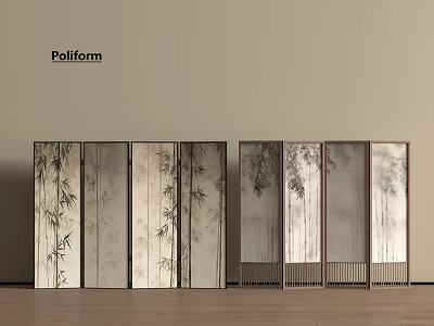 New Chinese Style Silent Screen Partition Folding Screen Decorative Painting Wallpaper Rattan 3d model