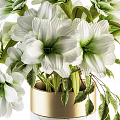 Elegant White Marble Vase With Gold Trim And White Flowers Green Leaves Home Decor
