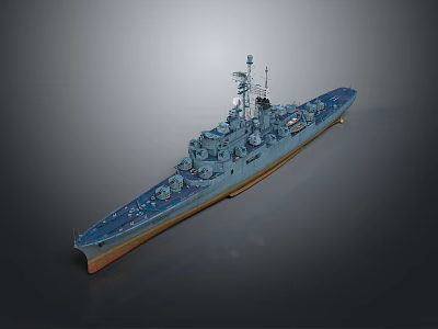 Detailed Military Warship Model Weapon With Turrets Deck And Structure Design 3d model