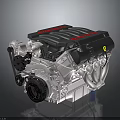 High Performance Automotive Engine Featuring Black Top Red Accents And Silver Mechanical Components 3d model