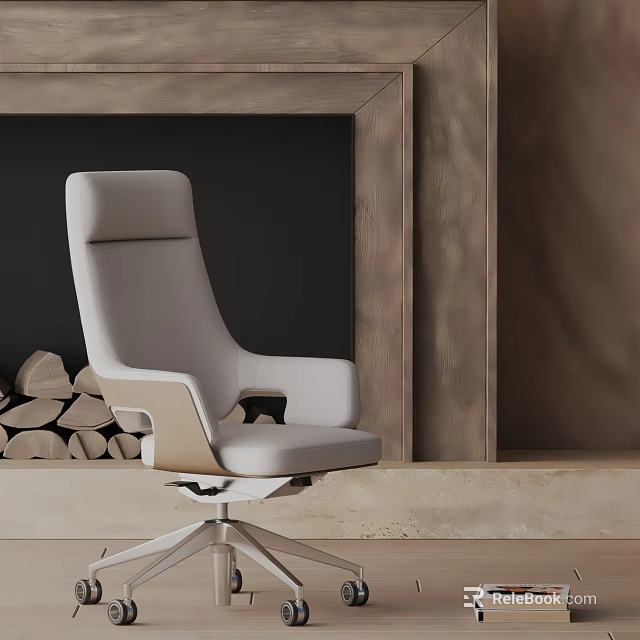 Modern Light Gray Office Chair With Leather Upholstery Armrests Metal Base And Wooden Accent 3d model 