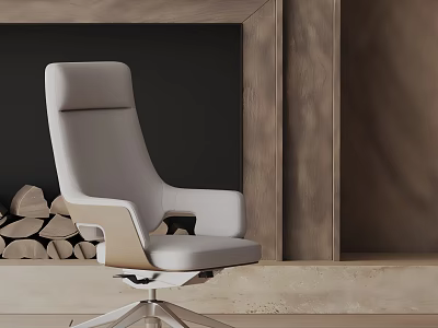 Modern Light Gray Office Chair With Leather Upholstery Armrests Metal Base And Wooden Accent 3d model