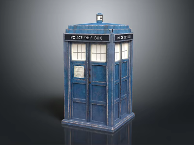 Vintage Blue Police Box Model Featuring Classic Design And Illuminated Windows 3d model