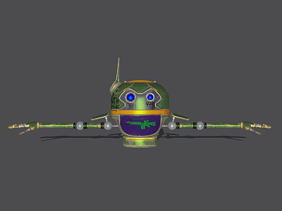 Smart Machine With Green Body Blue Eyes Display Purple Facial Area And Mechanical Arms 3d model