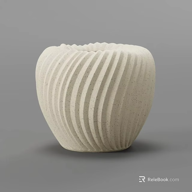 Modern White Bonsai Pot With Wavy Texture And Speckled Ceramic Surface 3d model 