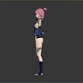 Game And Movie Character With Pink Hair Blue And White Outfit And Blue Arm Guards