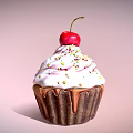Delicious Cupcake With White Frosting Colorful Sprinkles And Cherry In Brown Paper Cup