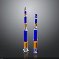 Space and Aerospace Rocket Models with Blue and Orange Bodies in Different Heights