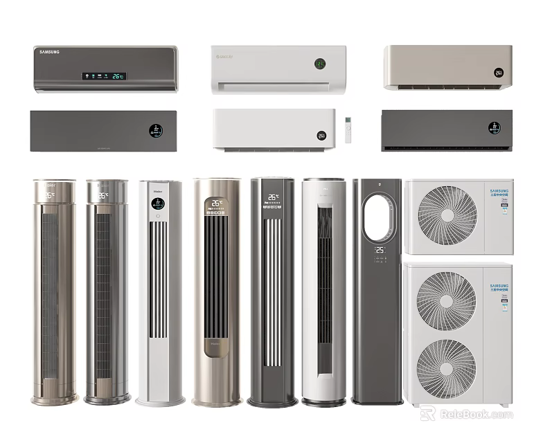 Various Types Of Air Conditioners And Fans Including Wall Mounted Tower And Floor Standing Units 3d model 