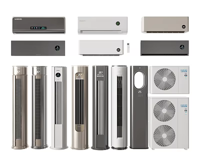 Various Types Of Air Conditioners And Fans Including Wall Mounted Tower And Floor Standing Units 3d model