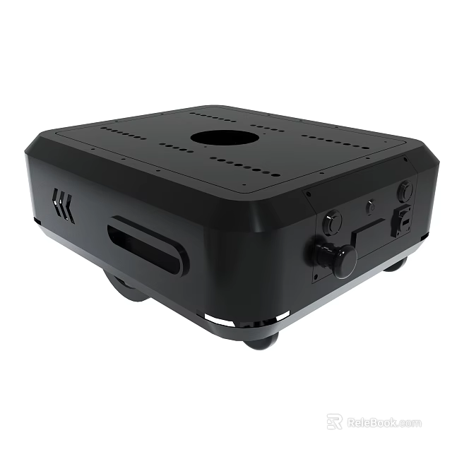 Black Square Electronic Device With Circular Top Hole And Side Controls 3d model