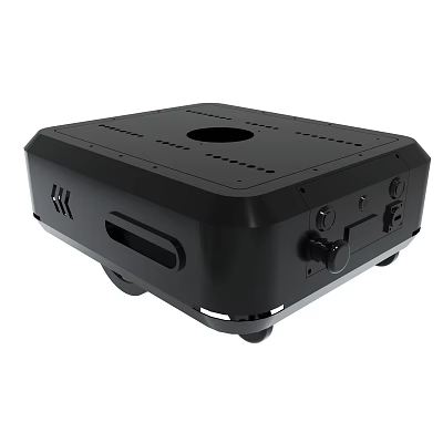 Black Square Electronic Device With Circular Top Hole And Side Controls 3d model