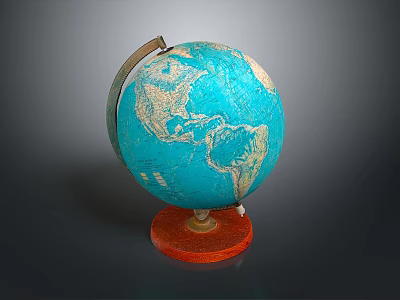 Vintage Blue Globe With Red Wooden Base For Educational And Decorative Use 3d model