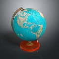 Vintage Blue Globe With Red Wooden Base For Educational And Decorative Use