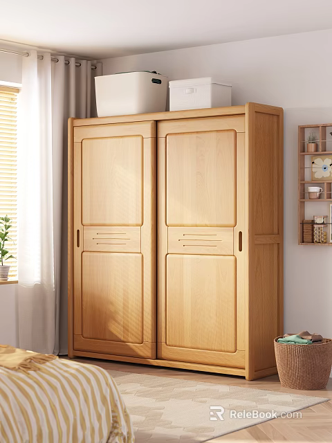 Minimalist Wooden Wardrobe Interior With Double Door Design And Light Wood Tone 3d model 