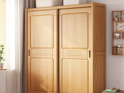 Minimalist Wooden Wardrobe Interior With Double Door Design And Light Wood Tone 3d model