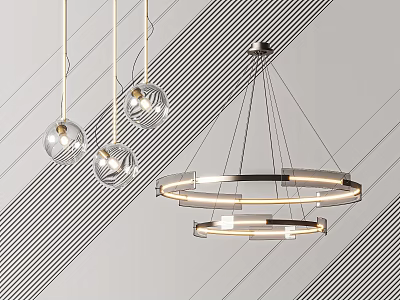 Modern Circular Chandelier With Glass Balls And Metal Frame For Interior Decoration Design 3d model