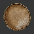 Traditional Wooden Round Musical Drum With Rope Bindings On Dark Reflective Surface