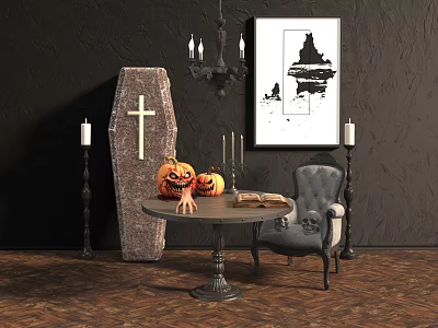 Halloween All Saints Decoration Decorations Western Ghost Festival Ghost Festival Horror Coffin Display Exhibition Window Festival Fake Hand Candle Lamp 3d model