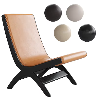Brown Leather Lounge Chair With Black Wooden Frame And Multiple Color Options 3d model