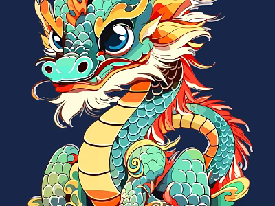 Intricate Carving Of Colorful Dragon With Artistic Scales And Curled Body 3d model
