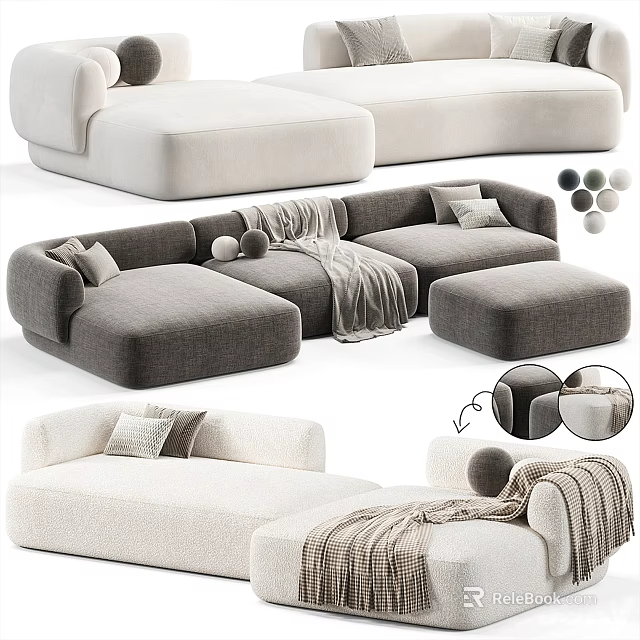 Spacious Modern Fabric Sectional Sofa With Soft Pillows And Cozy Throw Blanket Neutral Color Choices 3d model 