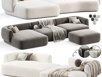 Spacious Modern Fabric Sectional Sofa With Soft Pillows And Cozy Throw Blanket Neutral Color Choices 3d model