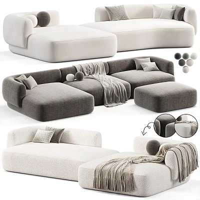 Spacious Modern Fabric Sectional Sofa With Soft Pillows And Cozy Throw Blanket Neutral Color Choices 3d model