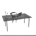 Modern Glass Top Computer Desk With Metal Frame And Laptop Chair Setup