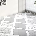 Geometric Pattern Floor Tile With Wall Art And Potted Plant Near Window