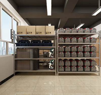 Hardware Tools Storage System With Metal Shelves Holding Different Tool Packages 3d model