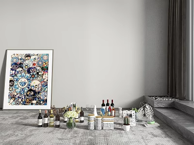 Modern decoration combination painting cactus jewelry 3d model