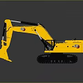 Yellow CAT Tracked Excavator With Front Bucket And Reflective Surface 3d model
