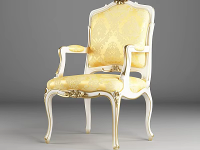 Elegant Classical Armchair With Yellow Fabric Upholstery White Wood Frame And Gold Carved Details 3d model