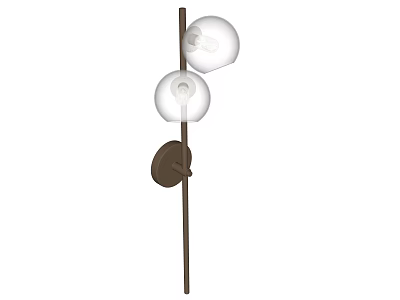 Modern Minimalist Wall Lamp With Metal Rod Two White Spherical Lampshades And Brown Base 3d model