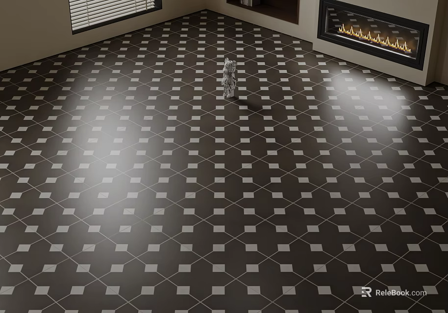 Geometric Pattern Floor Tiles In Living Room Interior 3d model 