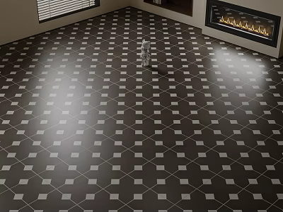 Geometric Pattern Floor Tiles In Living Room Interior 3d model