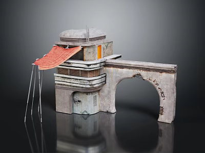 Domed Residential Building Featuring Red Roof Section Arched Entrance And Stone Exterior Design 3d model