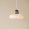 Modern Pendant Light With White Ribbed Shade Black Metal Top And Black Hanging Cord 3d model