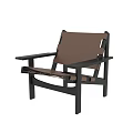 Stylish Modern Leisure Chair with Brown Leather Seat and Black Wooden Frame