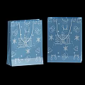 Blue Christmas Gift Bags With White Snowflakes Bells Gift Boxes And Trees