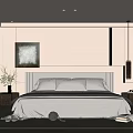 Modern Elegant Bedroom Interior With Bed Pillows Window Green View Decorative Painting And Soft Rug